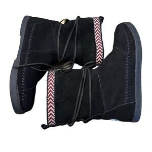 Toms Black Suede With Faux Fur Interior and Red Trim in a Womens Size 7